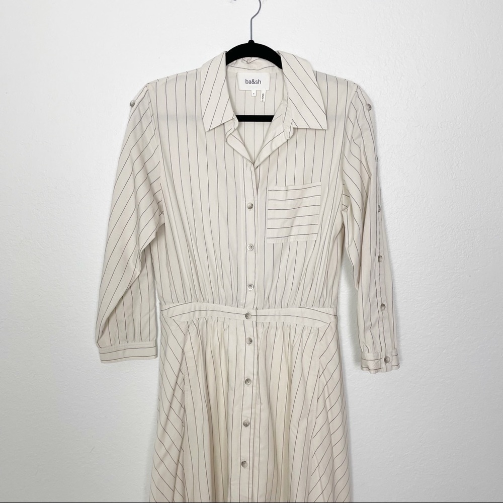 Ba&sh Sami Striped Shirt Long Sleeve Maxi Dress in Ecru Cream Medium Casual - Picture 3 of 9